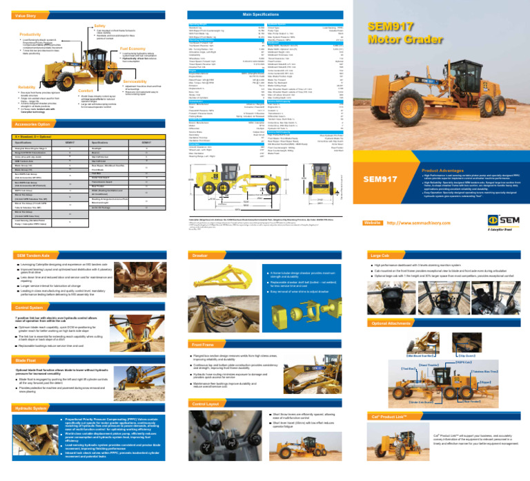 SEM917 Motor Grader Specifications Guide | PDF | Truck | Axle