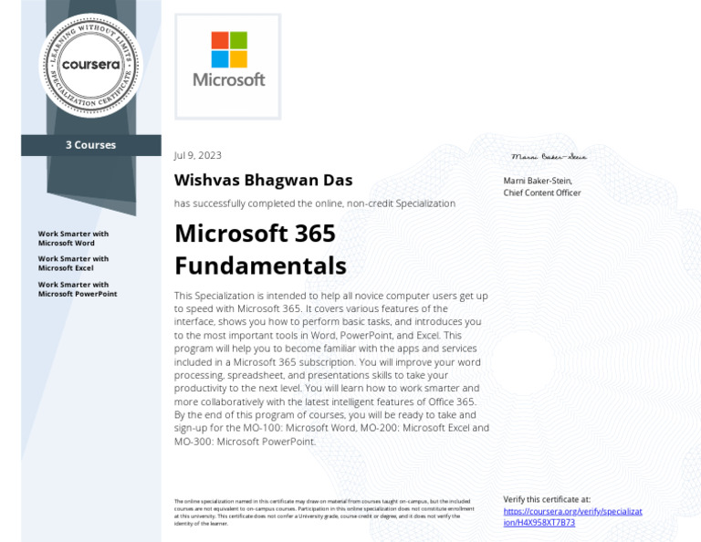 Microsoft 365 Fundamentals Specialization | PDF | Microsoft Excel ...