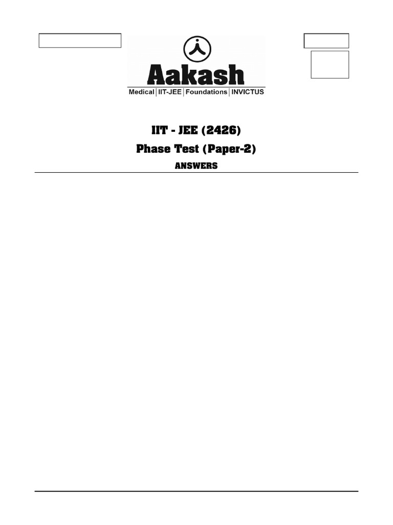 Class XI Phase Test Paper 2 Answers | PDF | Physics