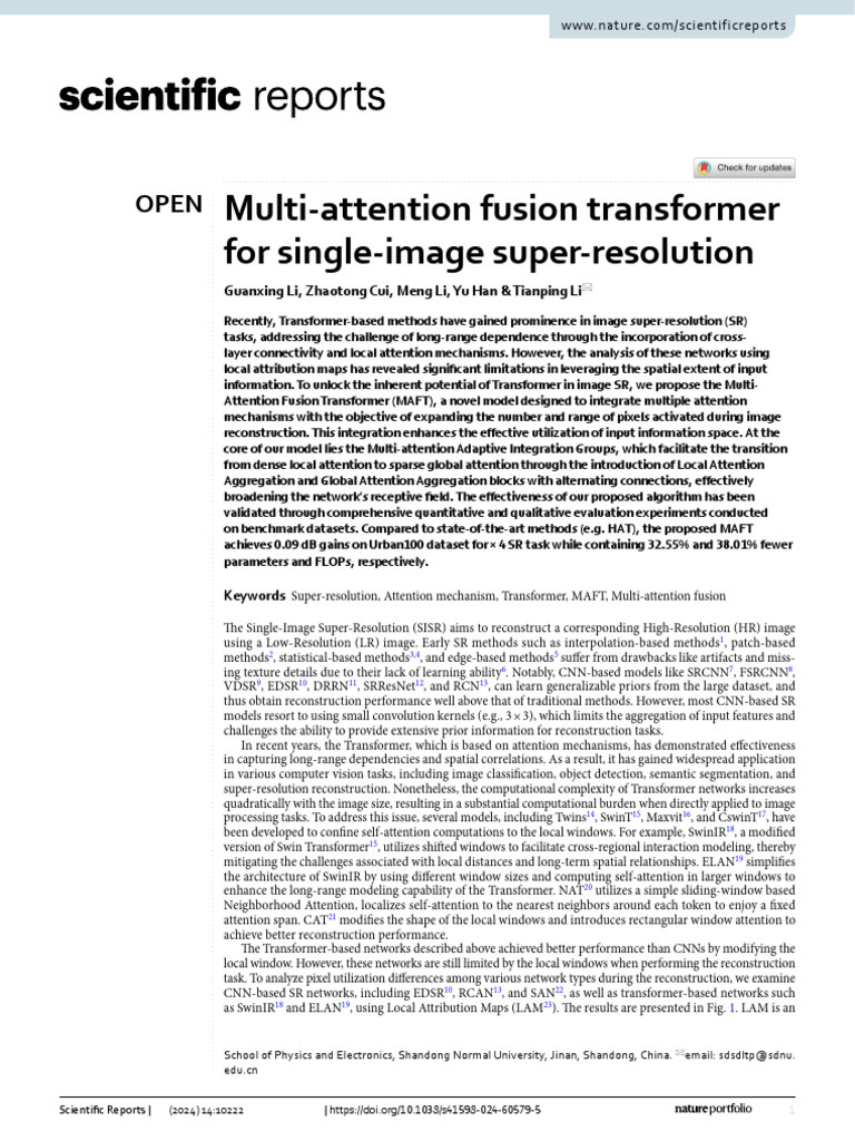 Multi-Attention Fusion Transformer for SR | PDF | Computer Vision ...