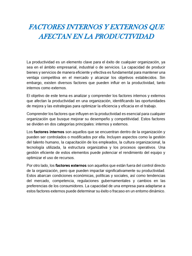Factores que Afectan la Productividad | PDF | Business | Mercado (economía)