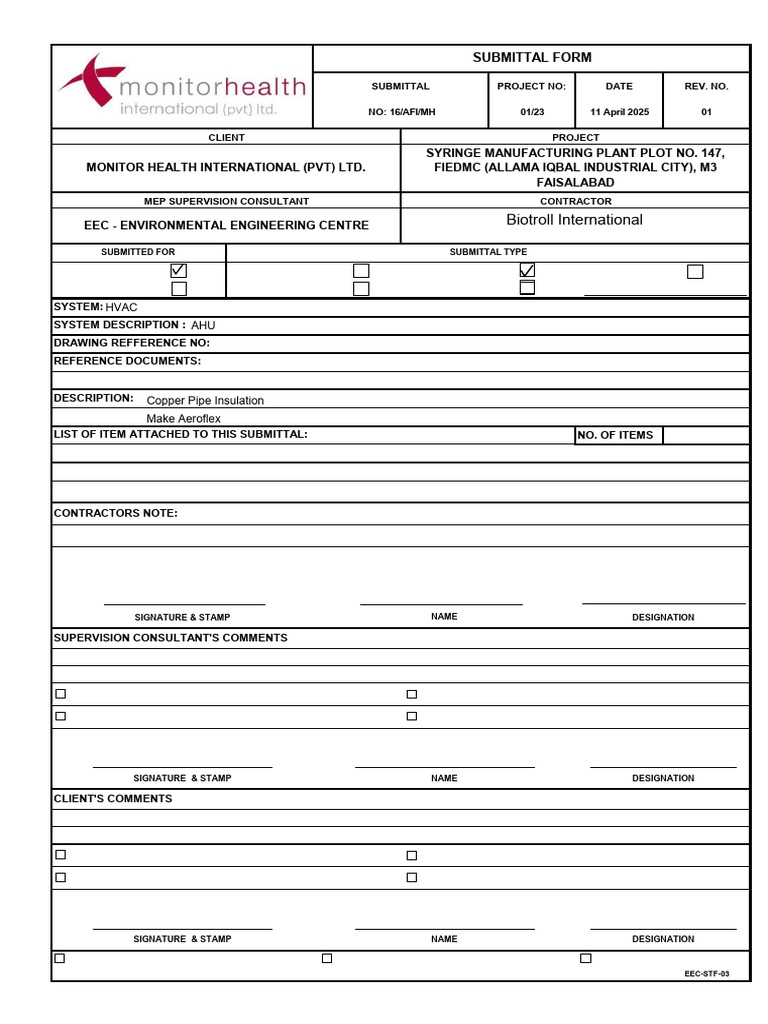 SUBMITTAL FORM Aeroflex | PDF | Engineering | Building Engineering