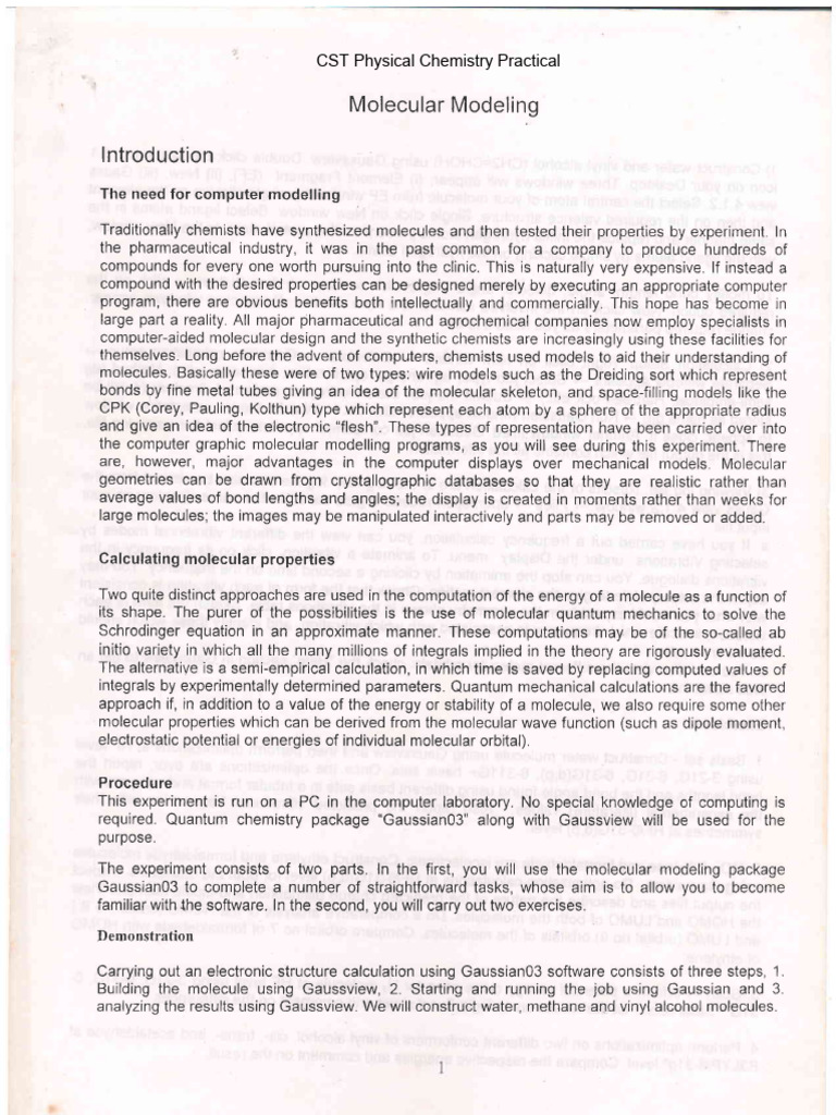 Molecular Modeling - Gaussian (MM) | PDF | Molecules | Quantum Chemistry