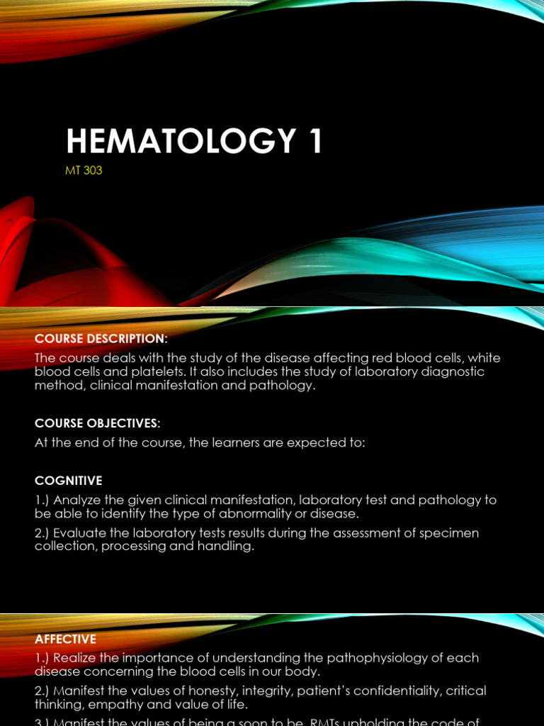 Hematology Course Overview and Objectives | PDF | Red Blood Cell | Anemia