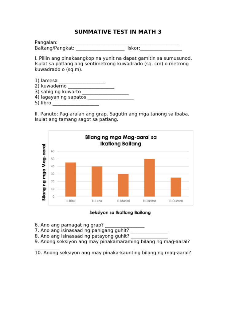 SUMMATIVE TEST IN MATH 3 (5) | PDF