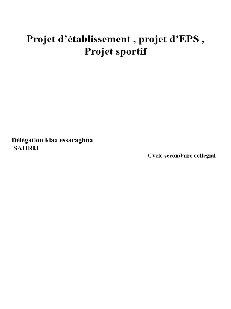 Projet d'Établissement et EPS | PDF