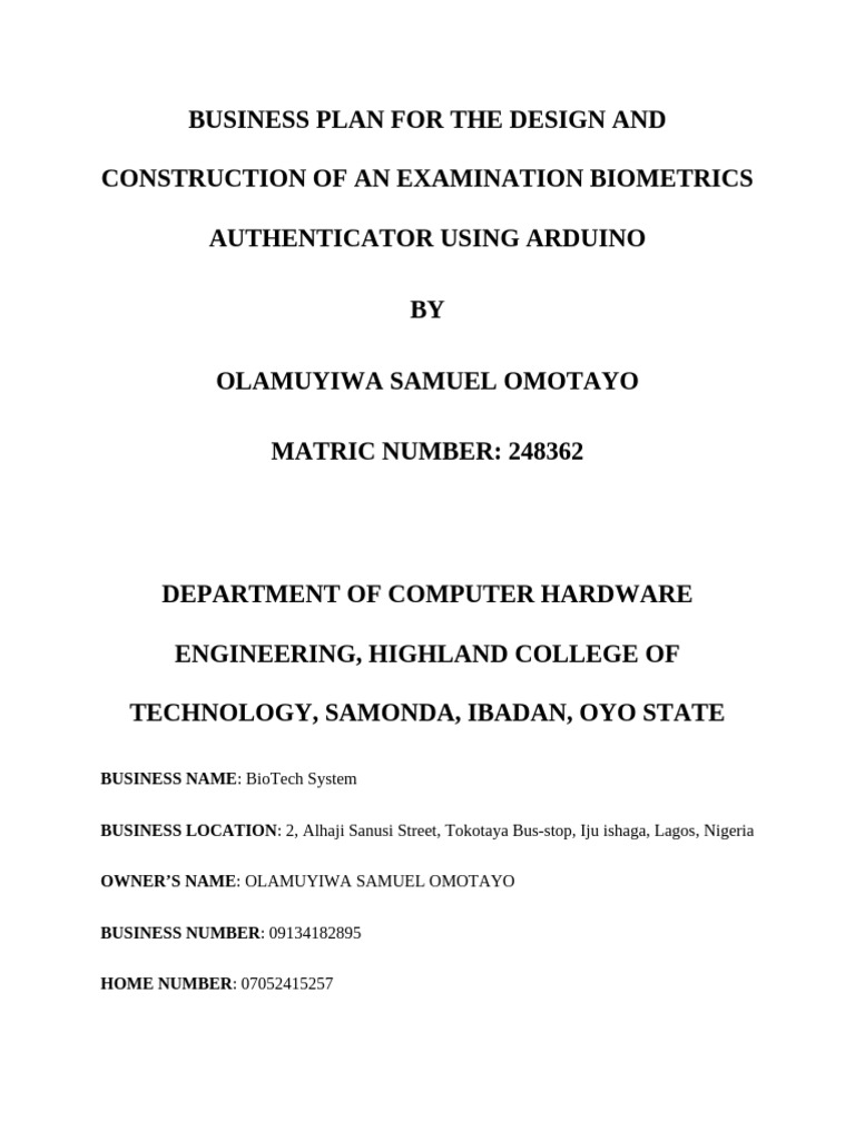 Arduino Biometrics Exam Authenticator Plan | PDF | Biometrics ...