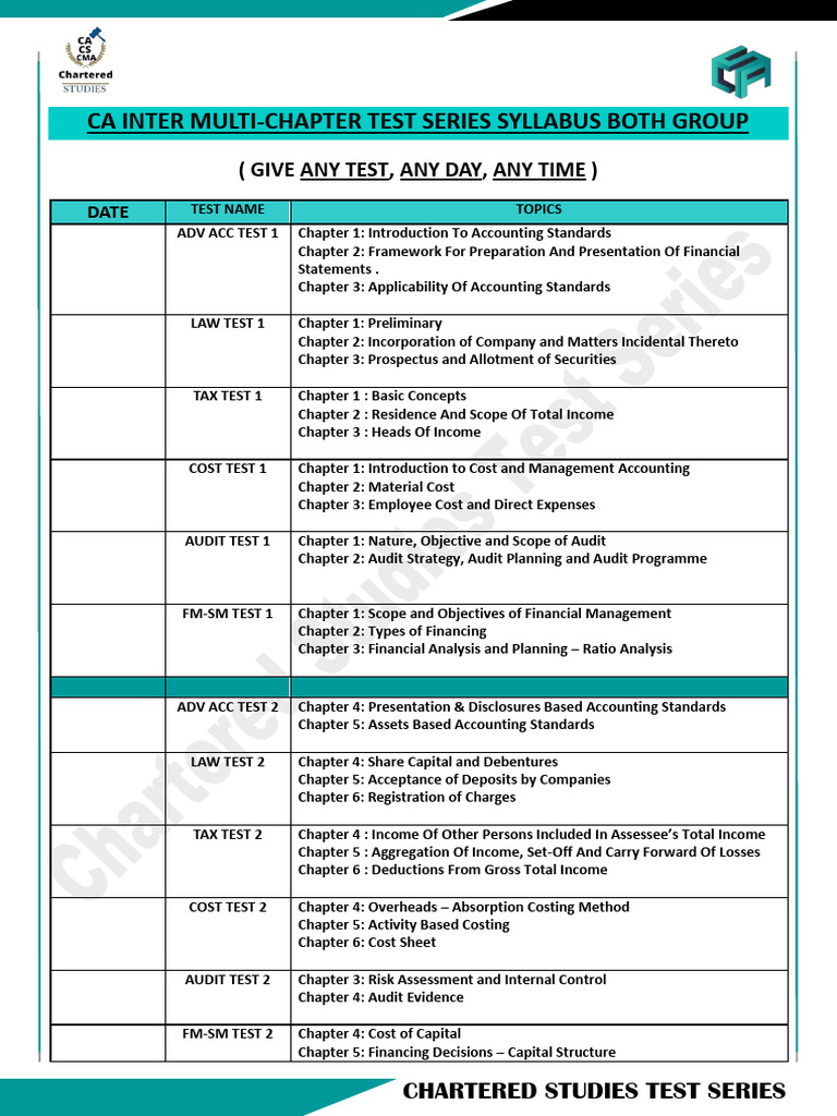 Chartered Studies Test Series Overview | PDF | Taxes | Value Added Tax