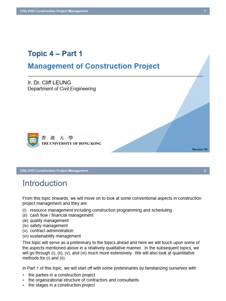 Topic 4 - Management of Construction Project (Part 1) (R0) | PDF ...