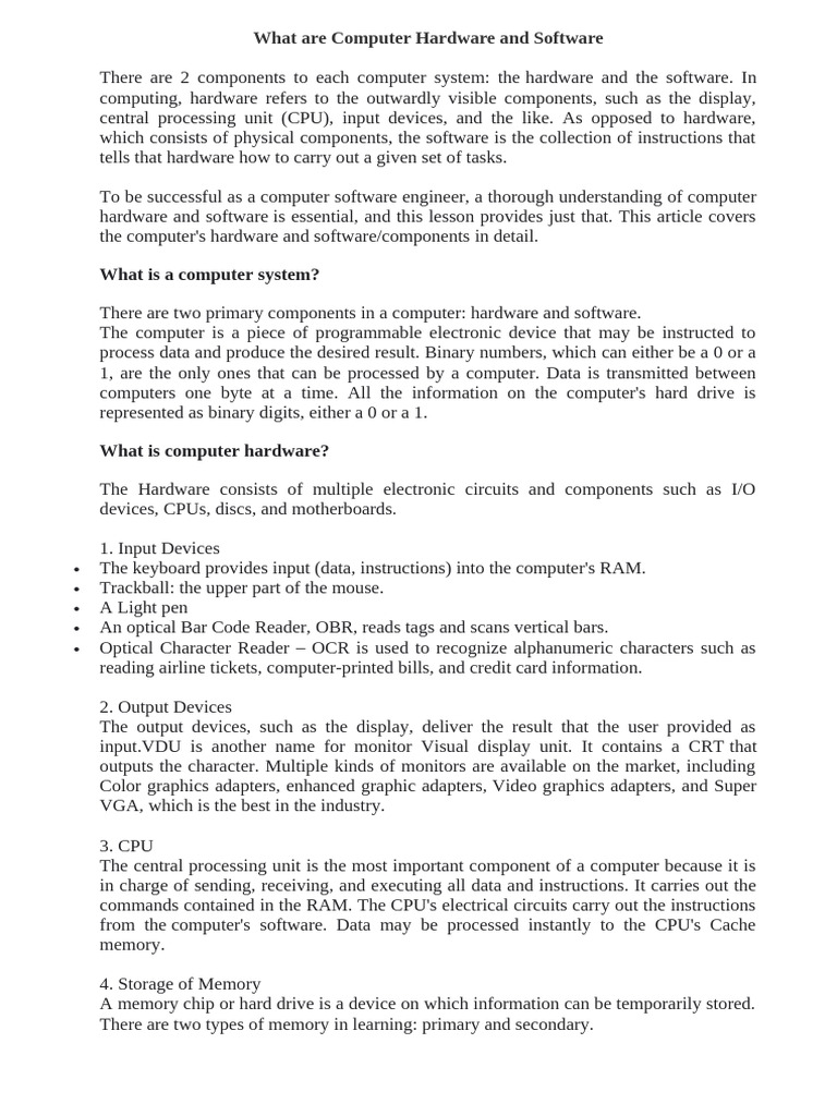 What are Computer Hardware and Software | PDF | Computer Data Storage ...