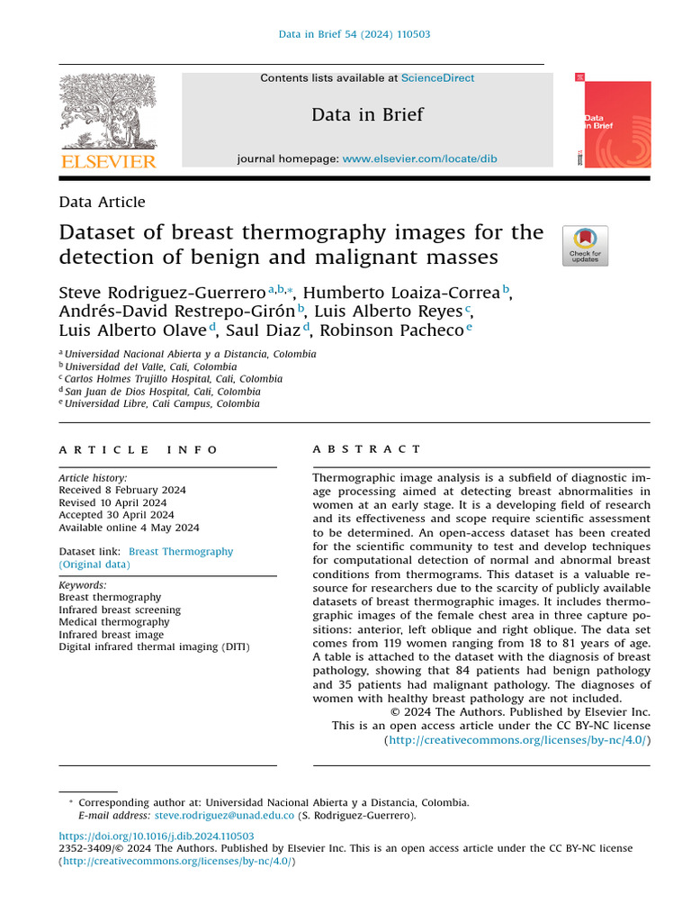 Breast Thermography Image Dataset | PDF | Thermography | Medical ...