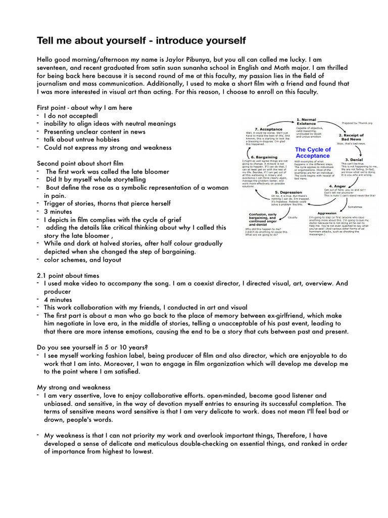 Personal Introduction and Aspirations | PDF