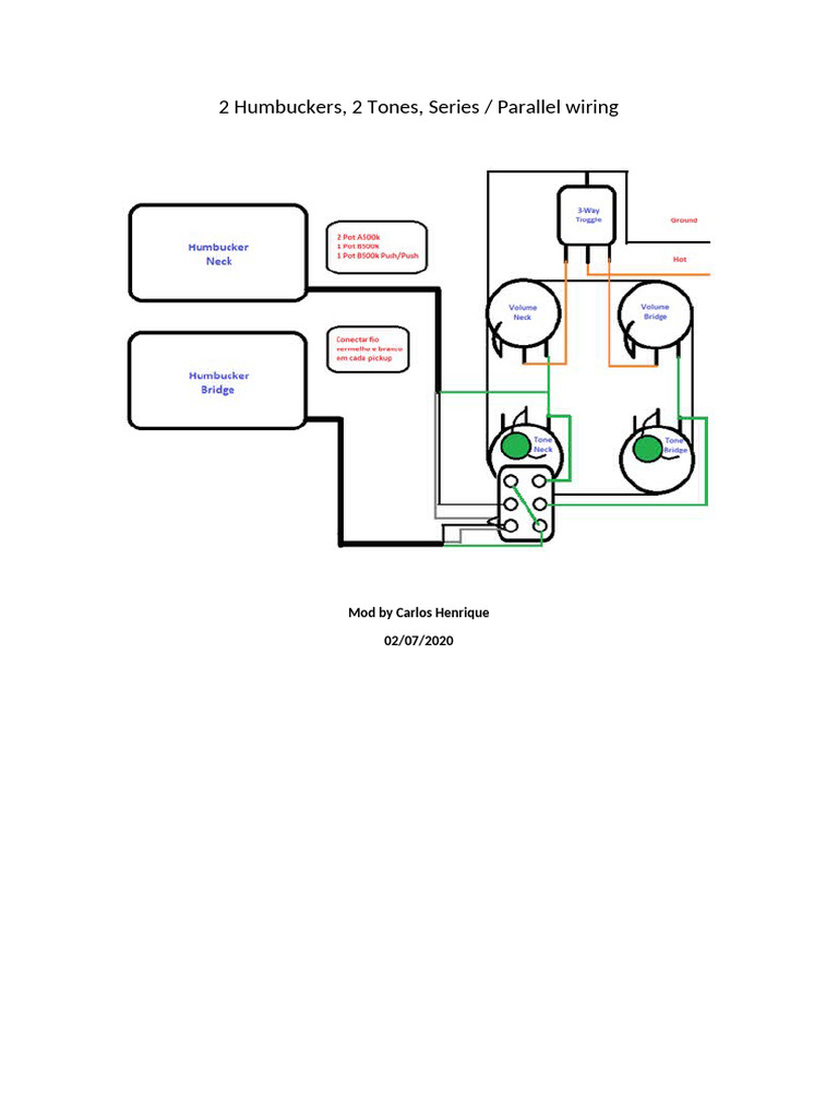 Humbucker 2 Volume, 2 Tone, Series-Parallel Wiring | PDF