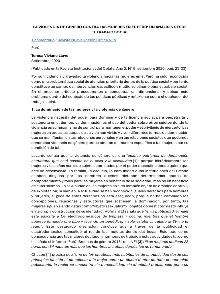 La Violencia de Género Contra Las Mujeres en El Perú | PDF | La ...