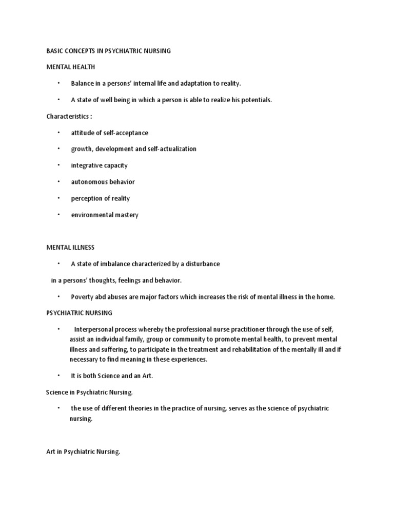 Basic Concepts in Psychiatric Nursing | PDF | Psychiatric And Mental ...