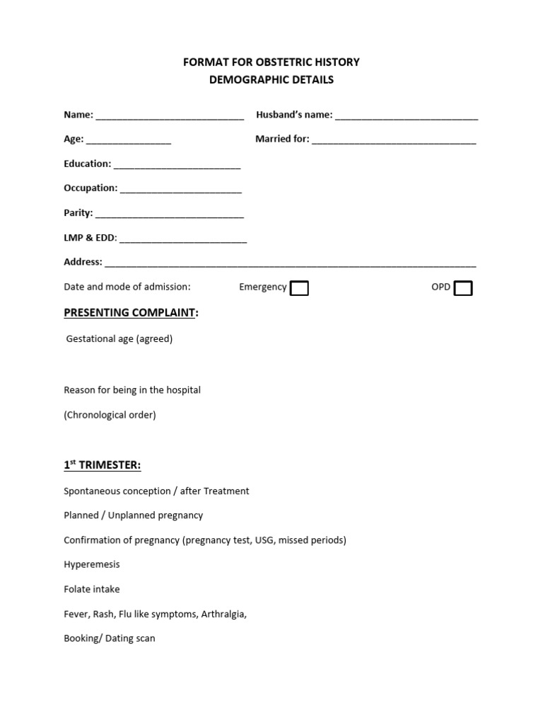 Obstetric History Format Template | PDF | Pregnancy | Childbirth