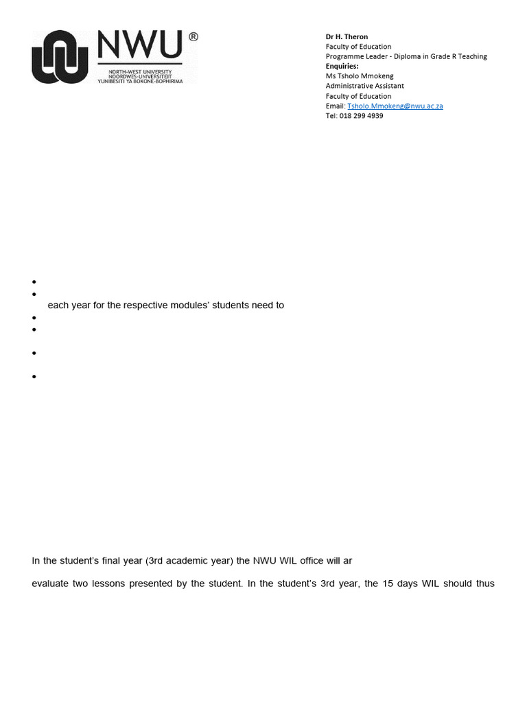 PR02 Form for Grade R Teaching WIL | PDF | Mentorship | Teachers