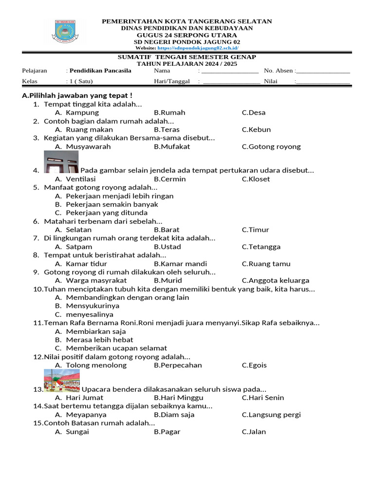 Soal PP Kelas 1 Semester Genap | PDF