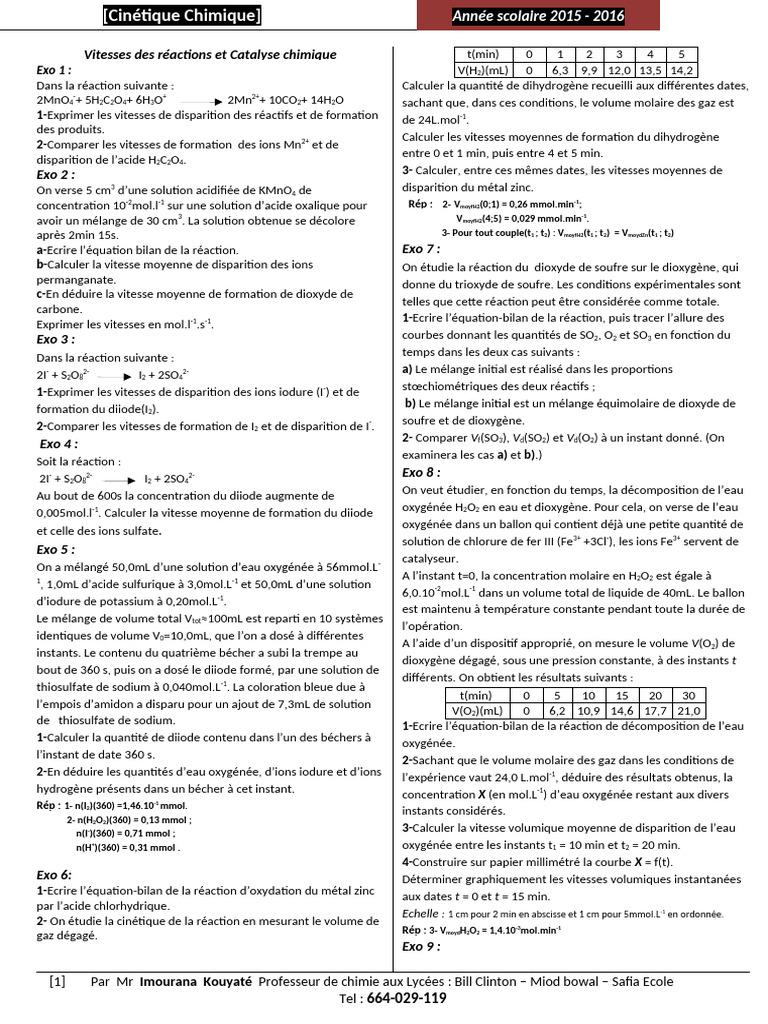 Cinétique des Réactions Chimiques | PDF | Peroxyde d'hydrogène ...