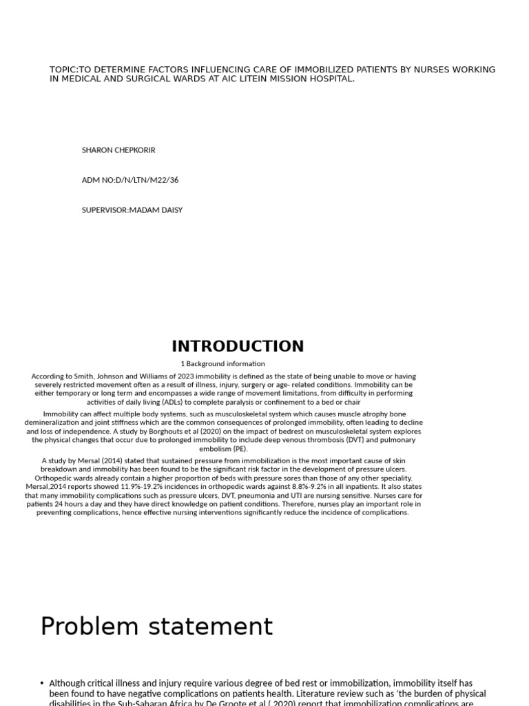 Factors Influencing Care of Immobile Patients | PDF | Nursing | Hospital
