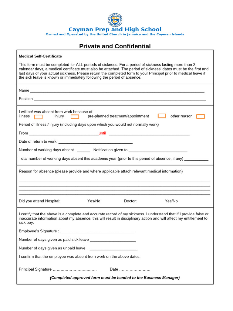 Sick Leave Form Sept 2017 | PDF | Sick Leave | Leave Of Absence