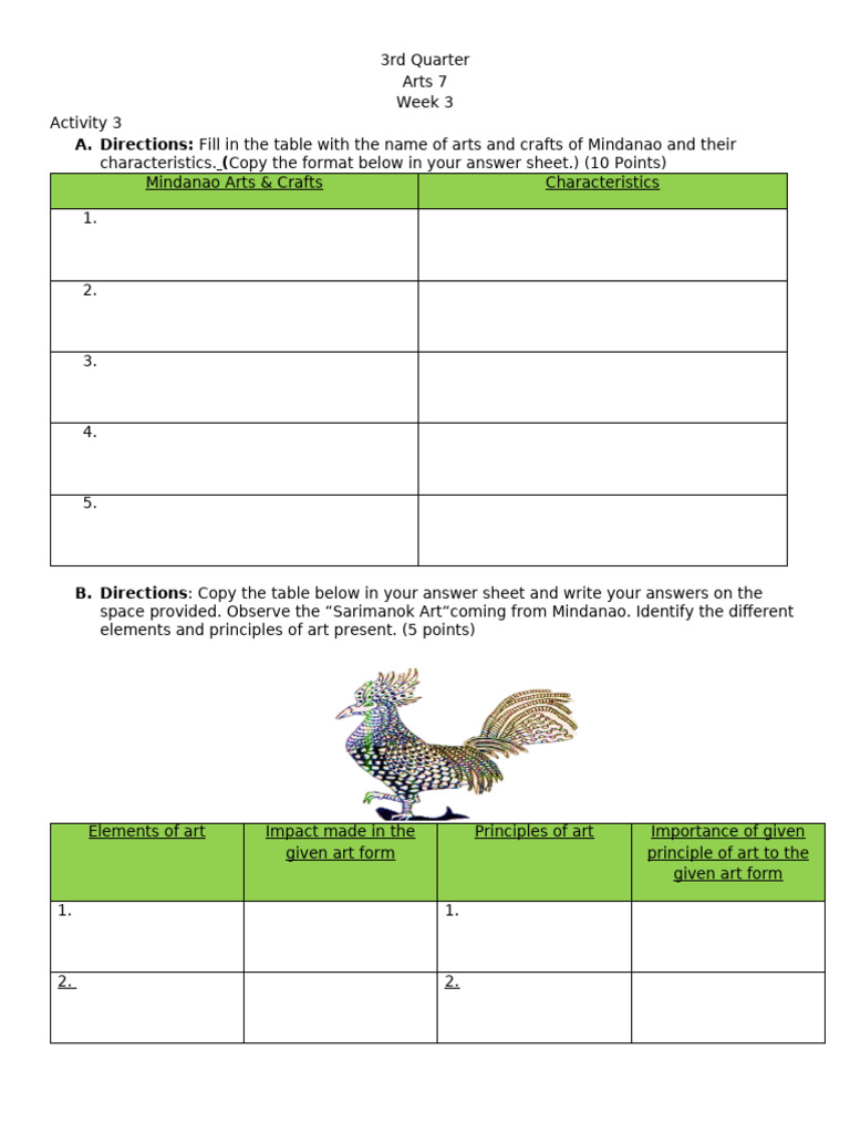 Quarter 3 Arts 7 Week 3 Activity 3 | PDF