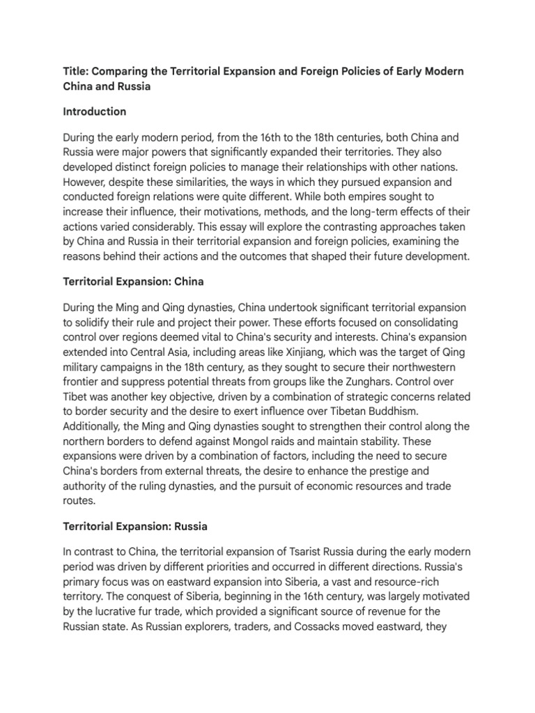 China vs. Russia: Expansion & Policies | PDF | China | World Politics