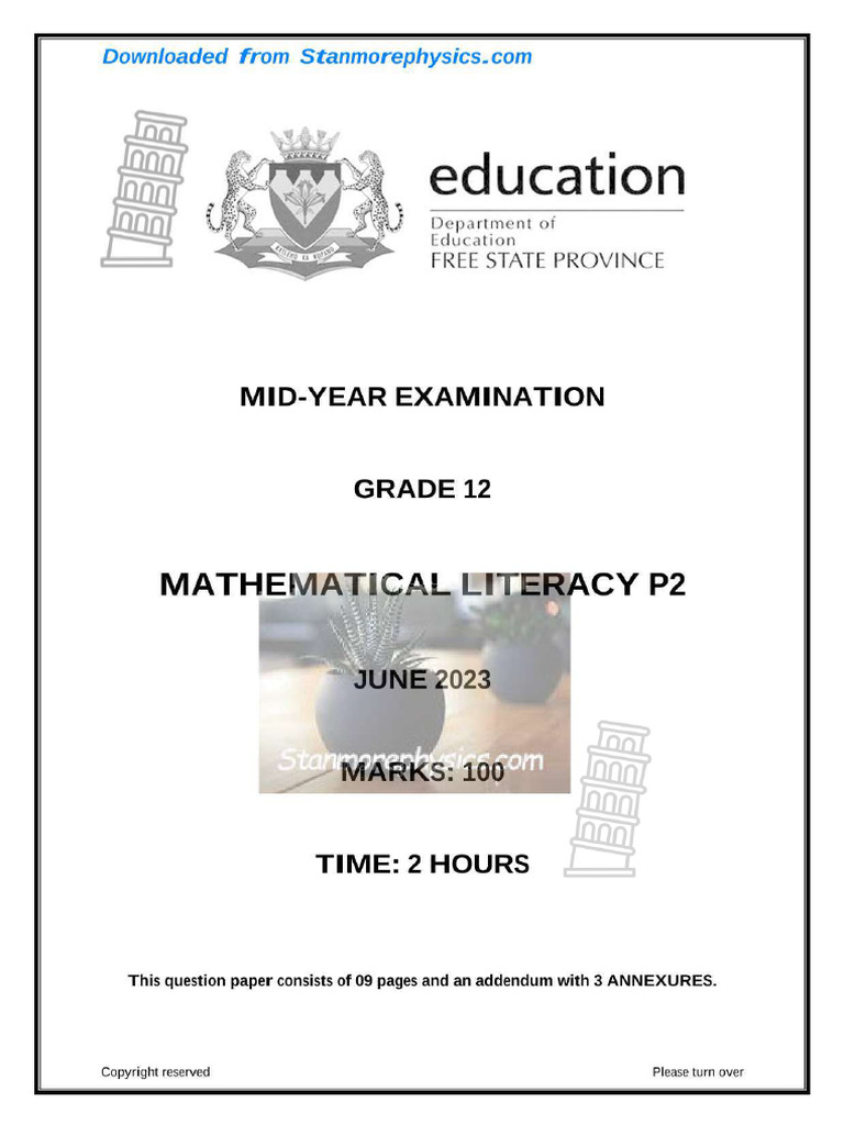 FS Maths Literacy Grade 12 June 2023 P2 and Memo | PDF