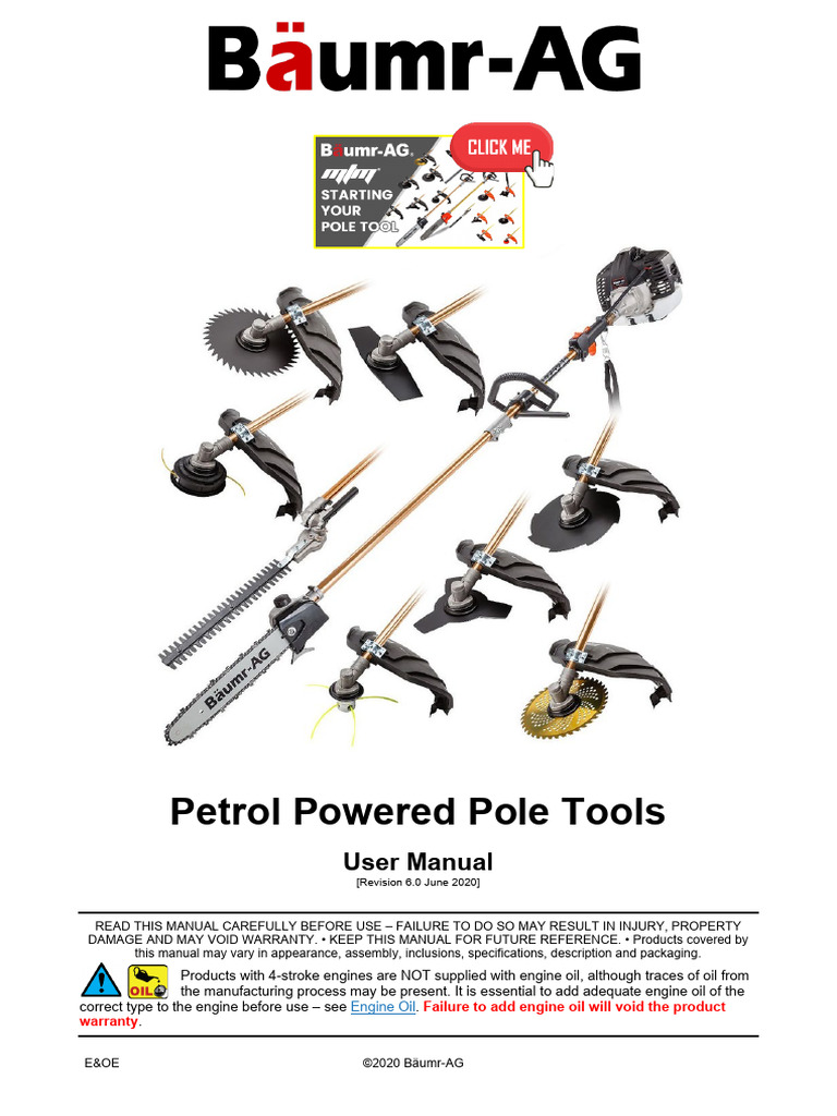 Petrol Powered Pole Tools Manual | PDF | Combustion