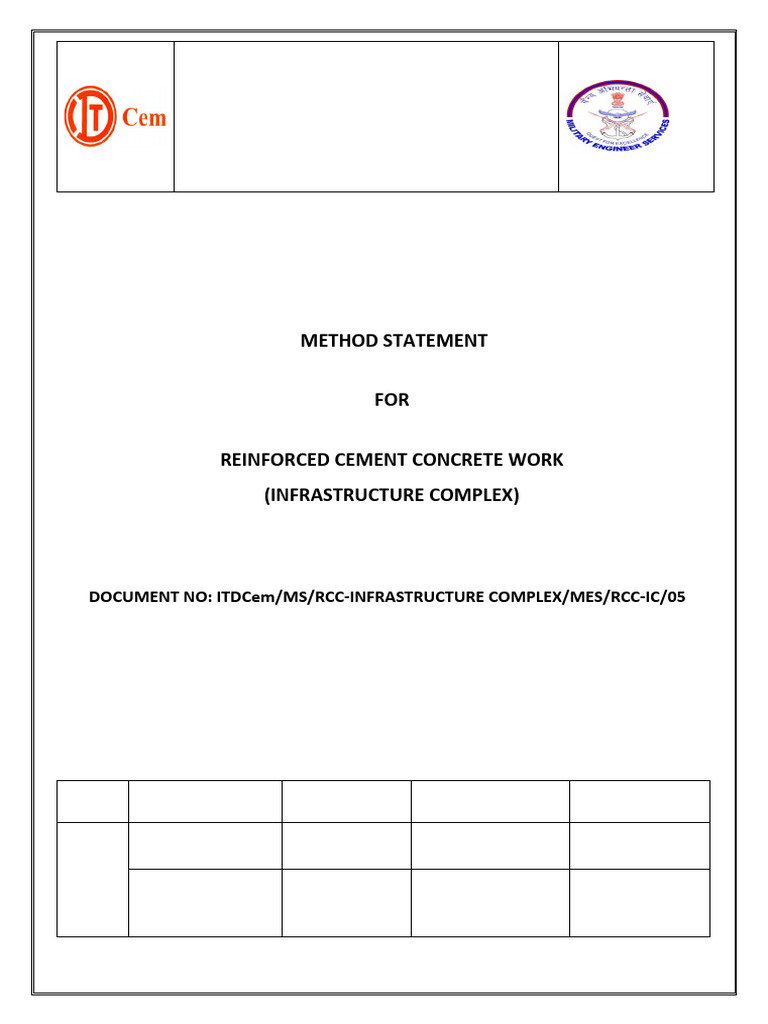 RCC Method Statement for Thal Sena Bhawan | PDF | Concrete | Building