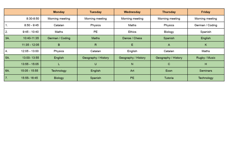 ESO Weekly Class Schedule | PDF