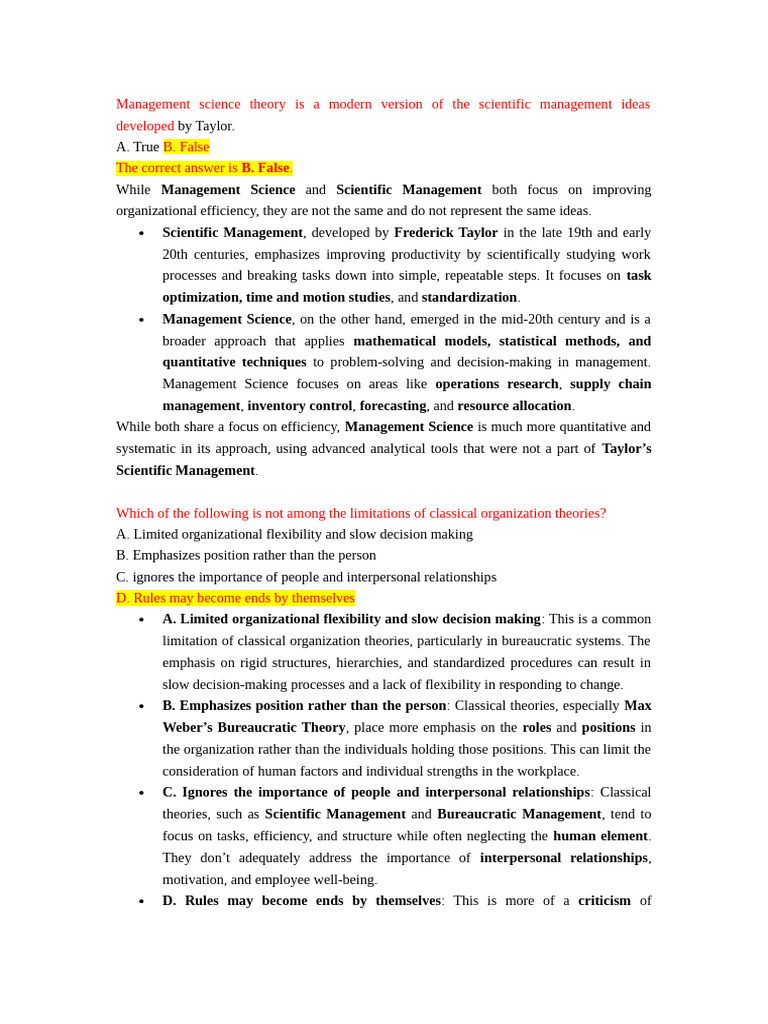Management Science vs. Scientific Management | PDF | Bureaucracy | Science