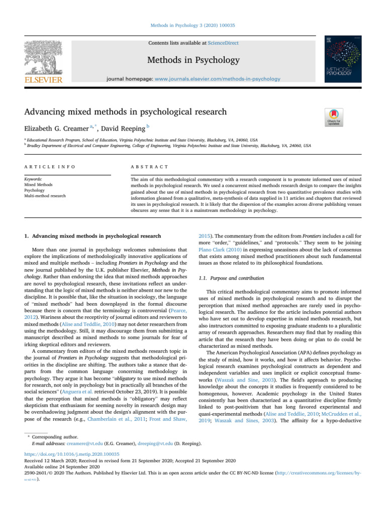 Promoting Mixed Methods in Psychology | PDF | Qualitative Research ...
