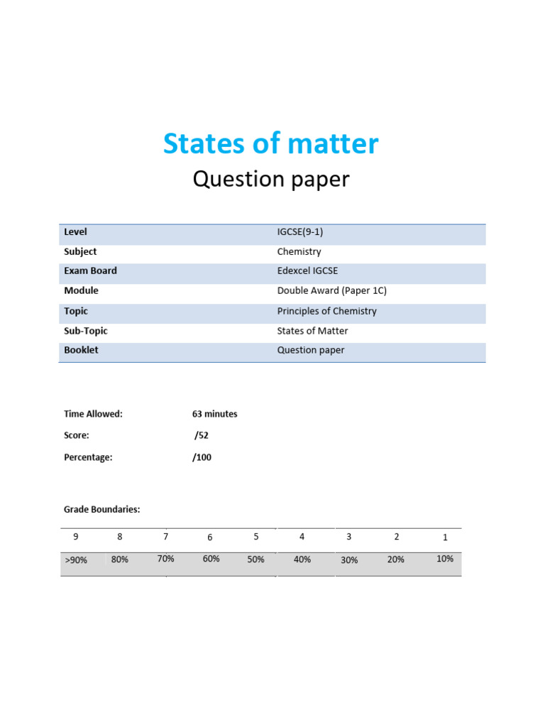 1.1 States of Matter (1C) QP | PDF | Chemistry | Physical Phenomena