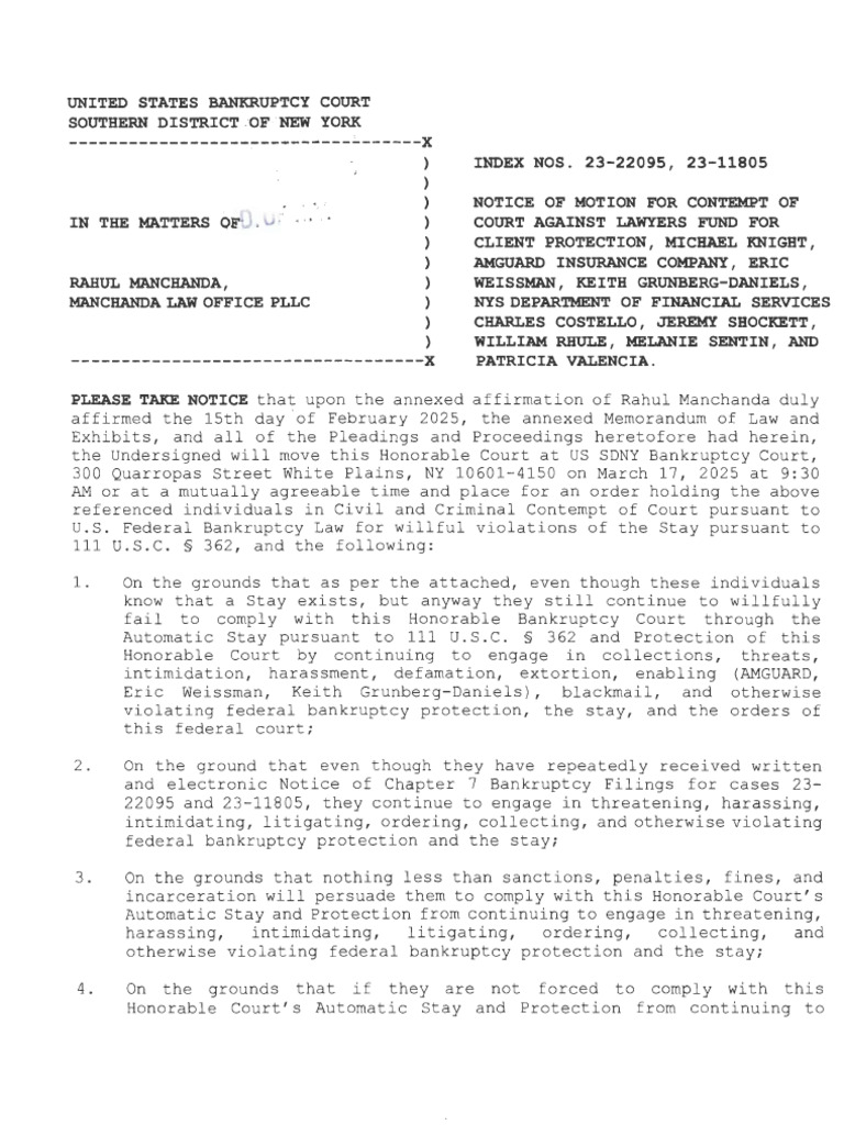 Motion for Contempt in Bankruptcy Case | PDF | Bankruptcy | Defamation