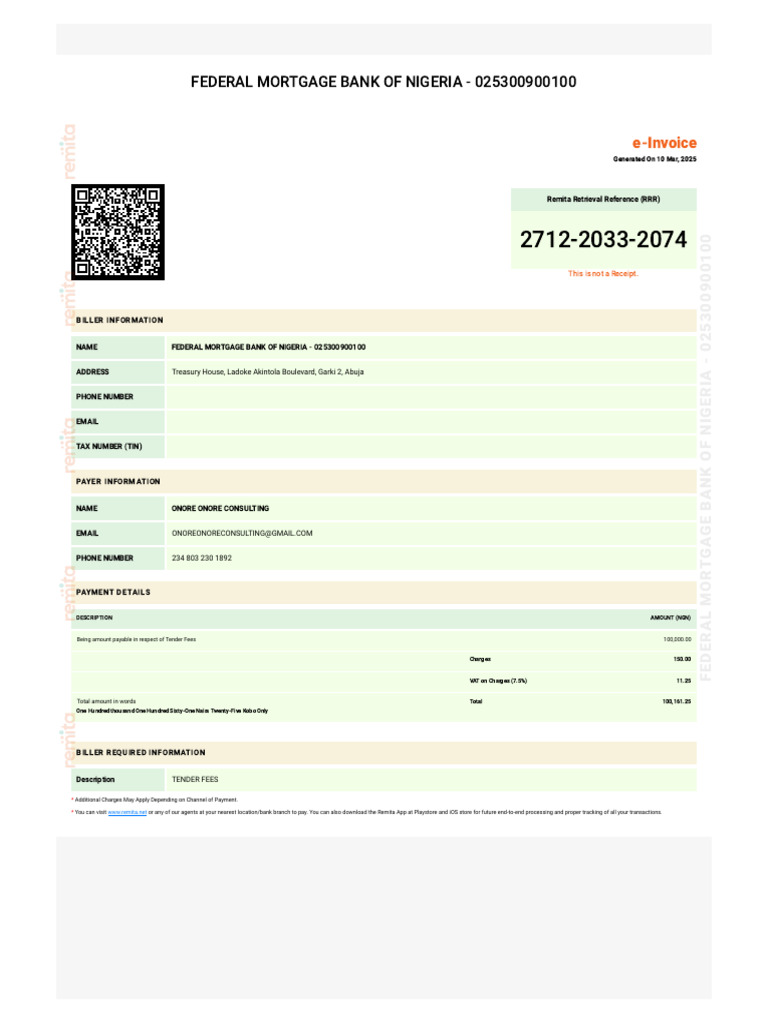 Remita Invoice for Tender Fees Payment | PDF | Receipt | Business