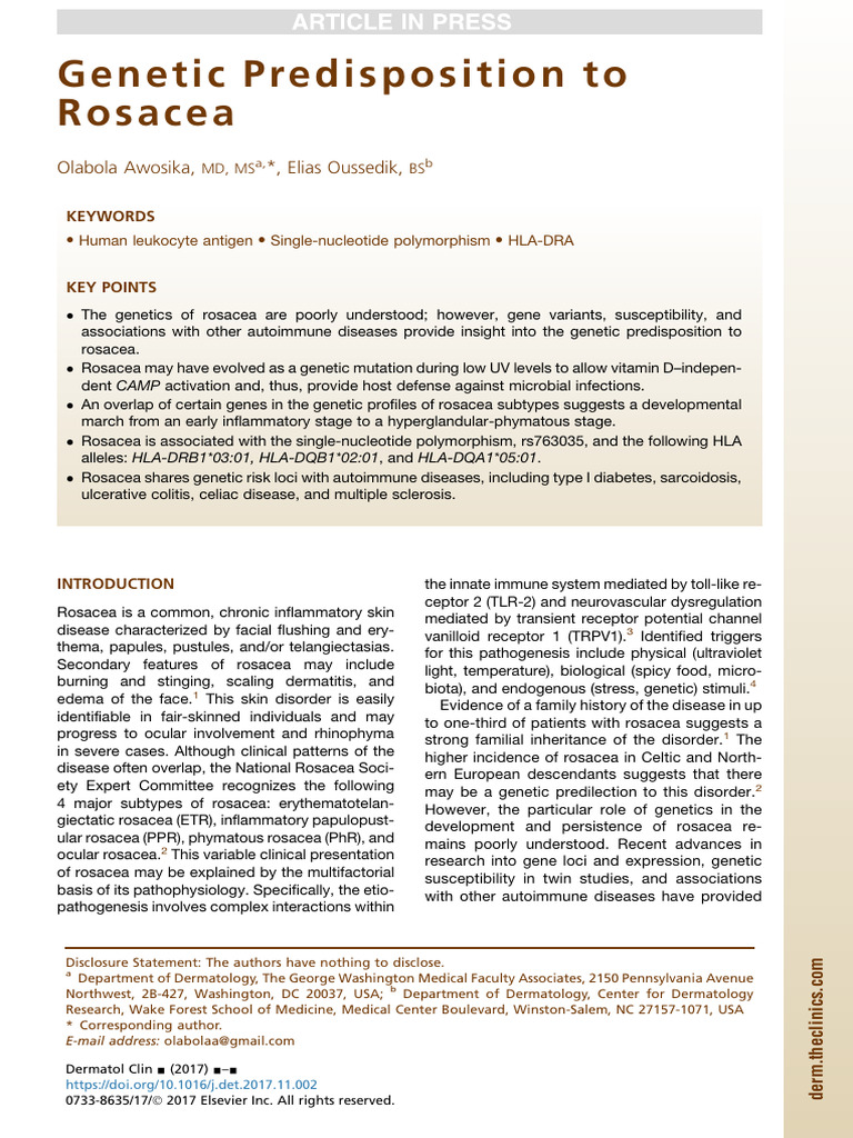 Genetic Predisposition To Rosacea | PDF | Human Leukocyte Antigen ...