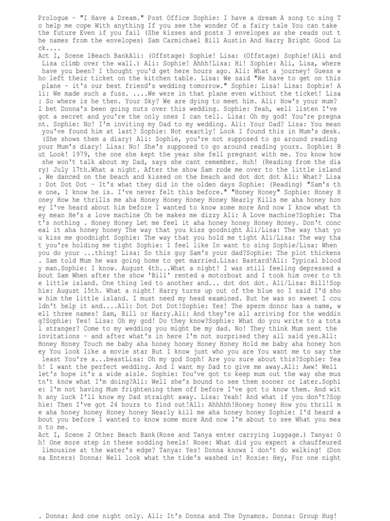 Mamma Mia Script | Leisure