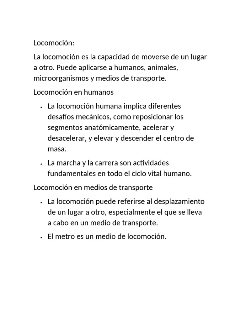 Tipos de locomoción: humanos y transporte | PDF