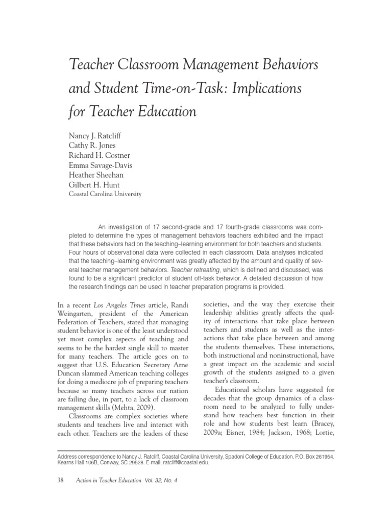 Teacher Classroom Management Behaviors and Student Time-on-Task ...