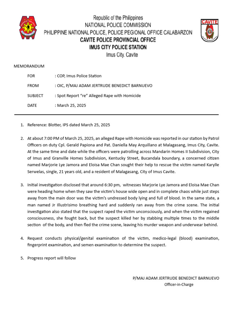 Spot Report Techwrite Rape With Homicide | PDF