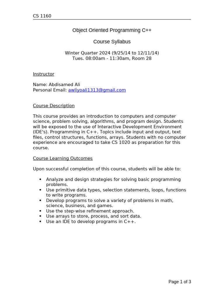 C++ Programming Course Syllabus 2024 | PDF | C++ | Computer Programming