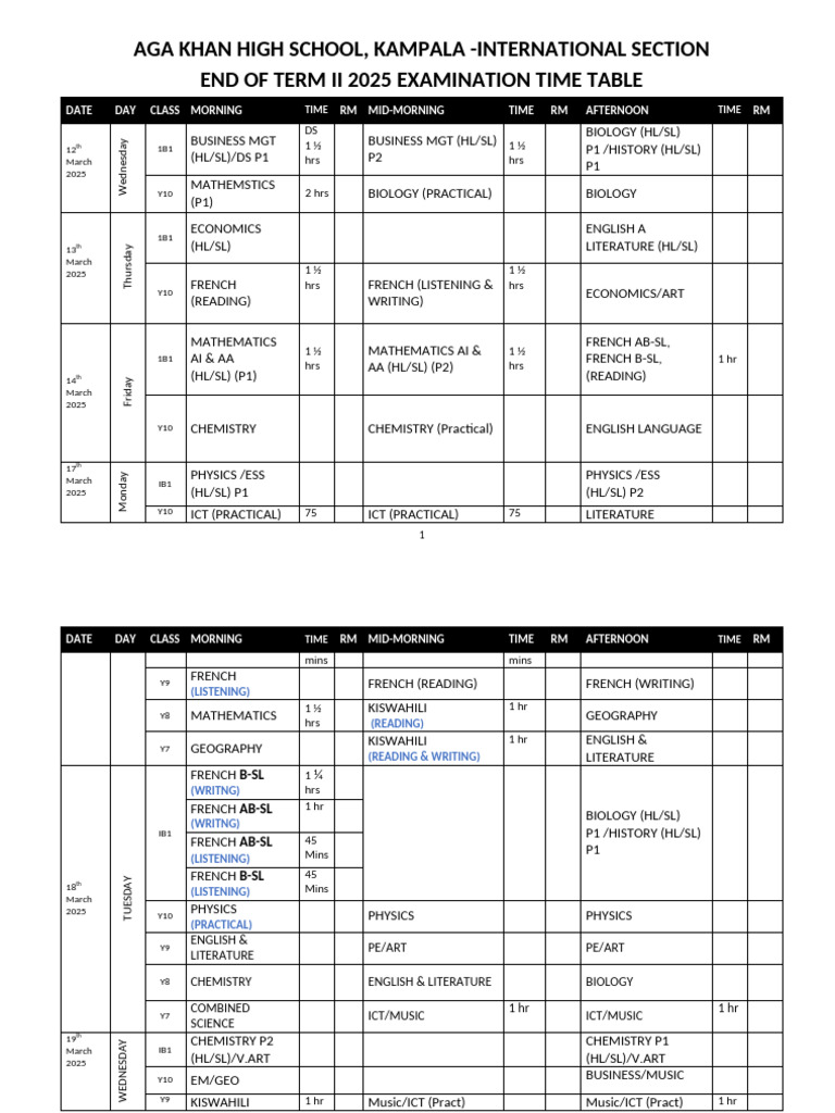 End of Term II Exams 2025 Schedule | PDF | Inquiry | Science