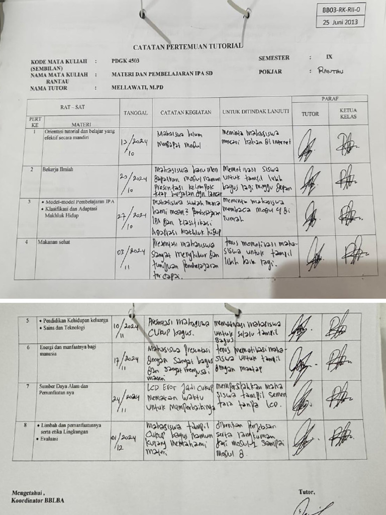 Catatan Pertemuan Tutorial Pdf