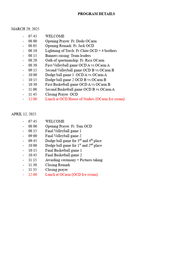 2025 Sports Event Program Schedule | PDF