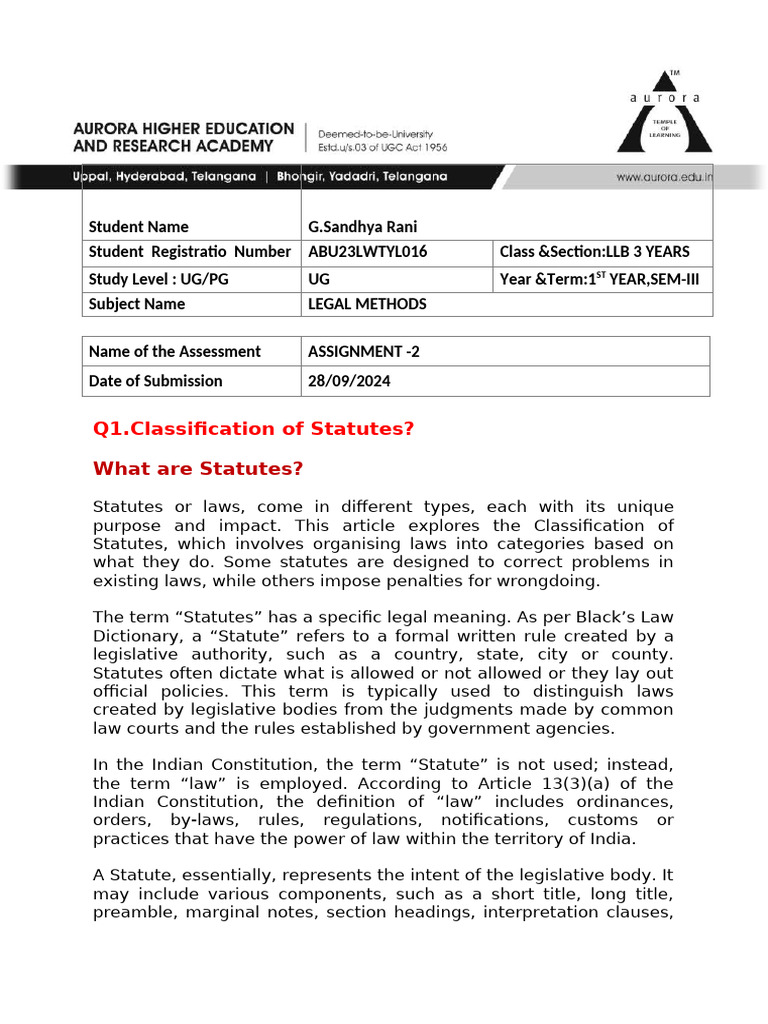 Legal Methods Assessment-2 | PDF | Jurisprudence | Natural Law