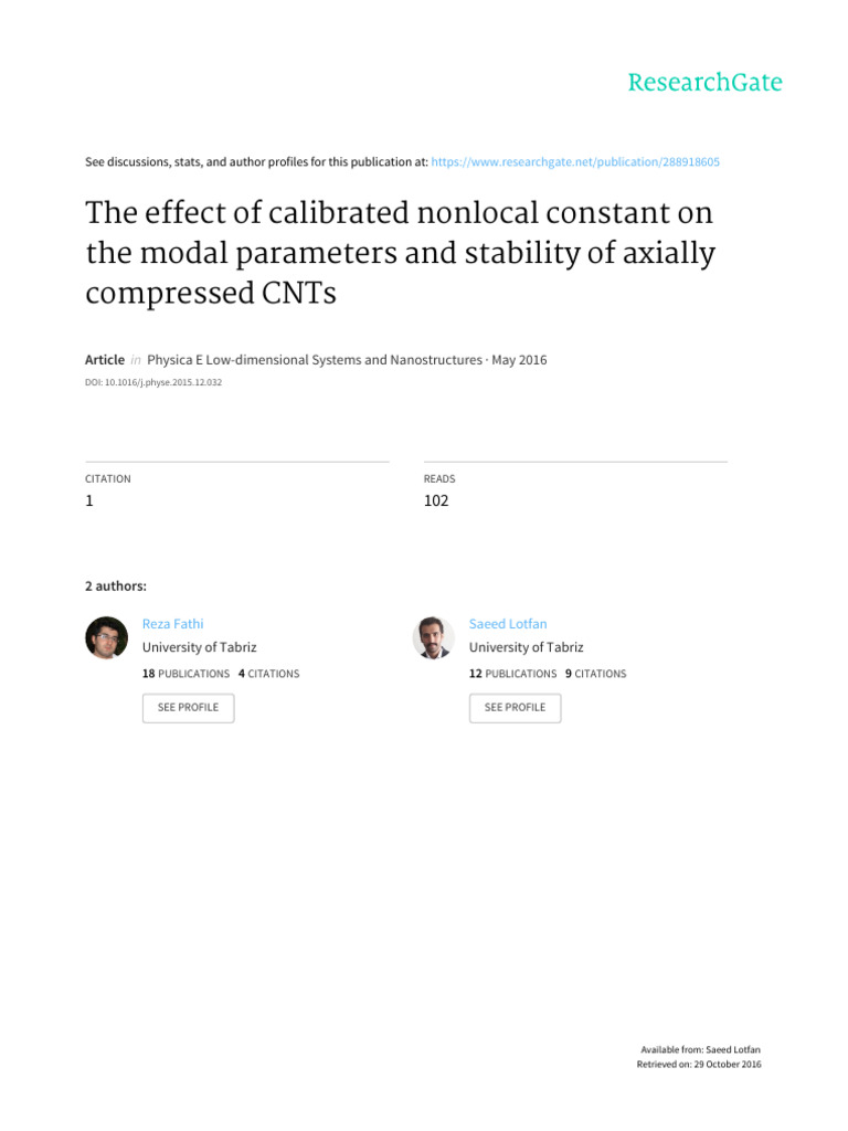 Nonlocal Effects on CNT Stability Analysis | PDF | Carbon Nanotube ...