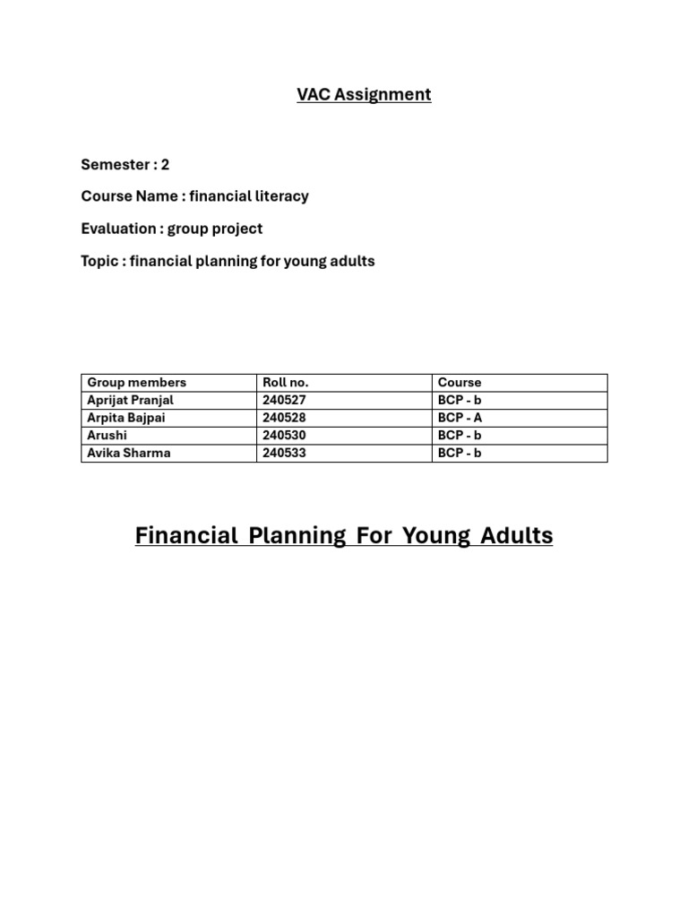 Financial Planning for Young Adults Guide | PDF | Cost Of Living ...