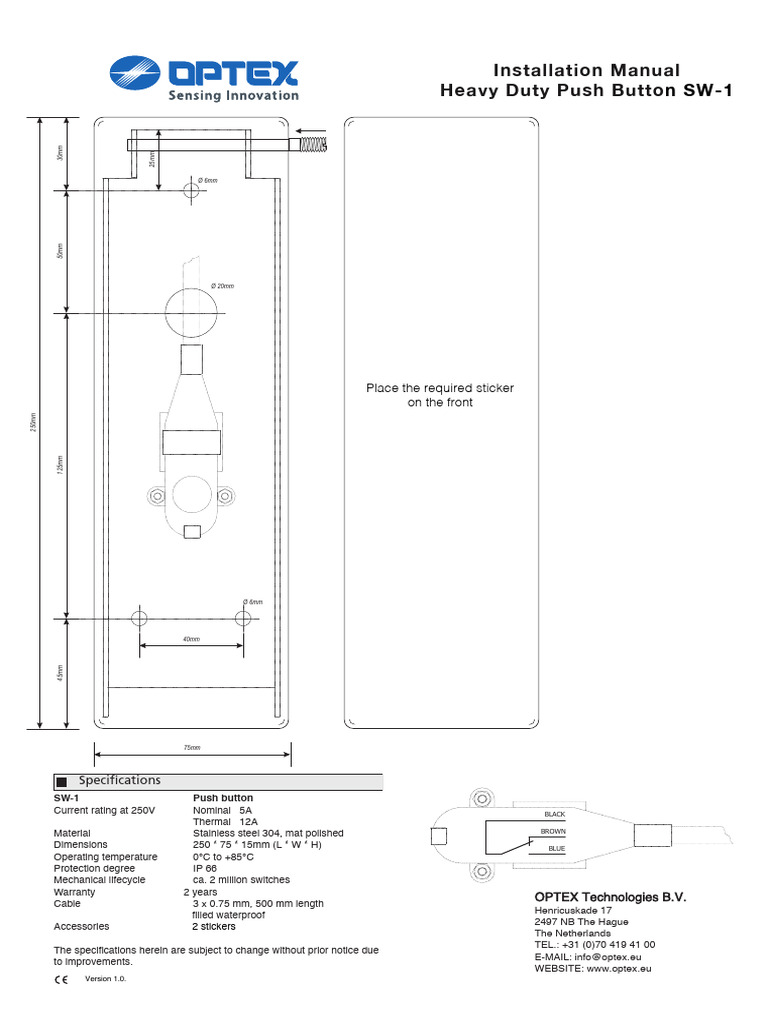 Heavy Duty Push Button SW-1 & SW-2 Specs | PDF | Building Engineering ...