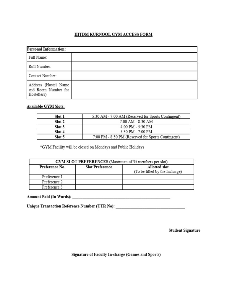 Gym Access Form | PDF